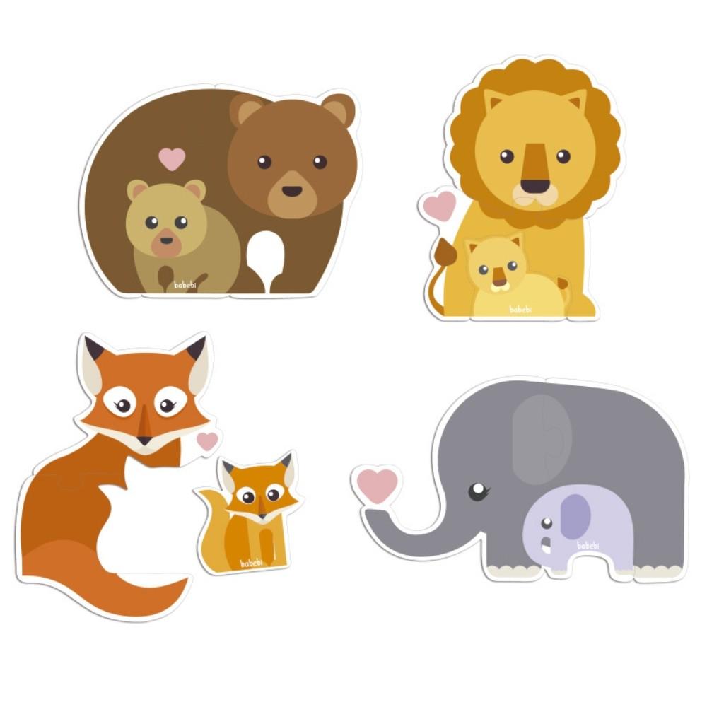 Kit 4 Quebra Cabeças Animais E Filhotes Babebi Raciocínio Lógico Mdf Madeira Infantil Jogo Educativo