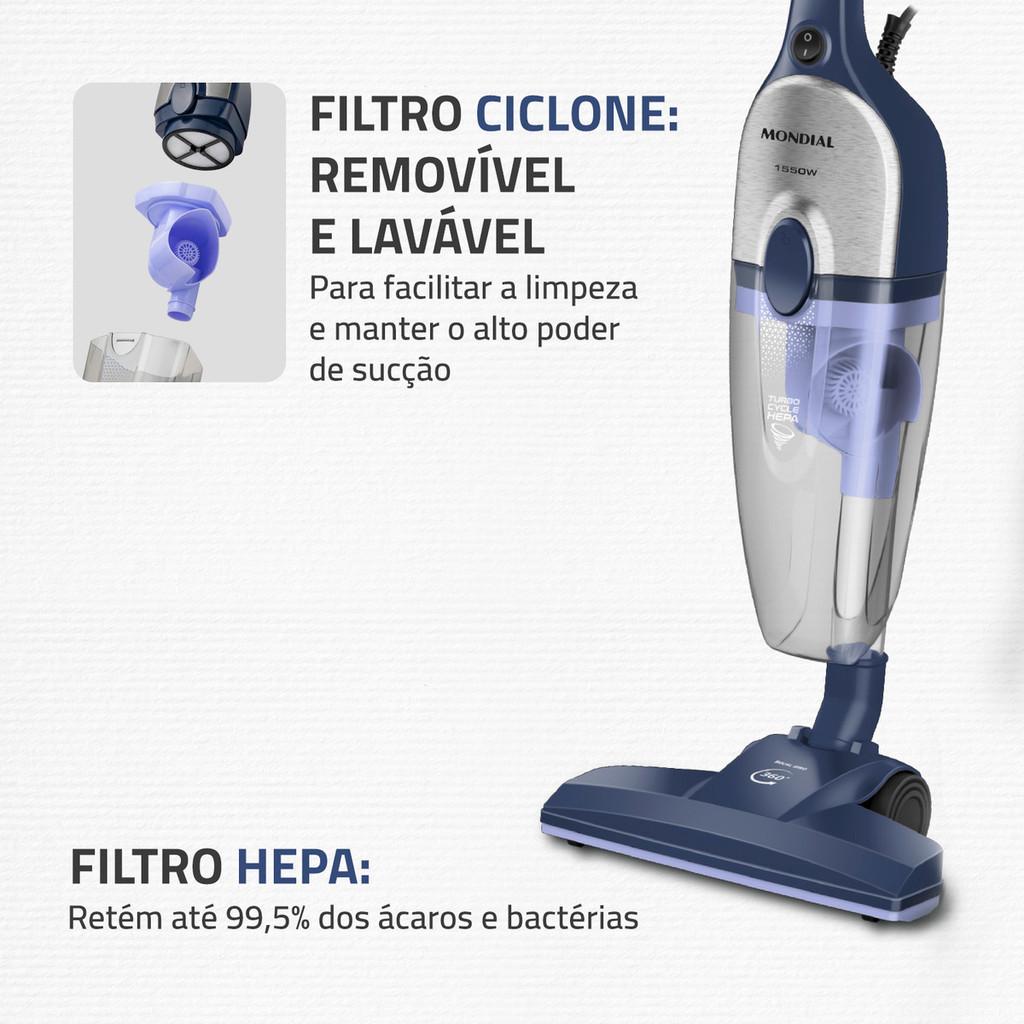 Aspirador De Pó Vertical Mondial Turbo Cycle Hepa Ap-41-bli 1550w Azul Escuro Com Inox