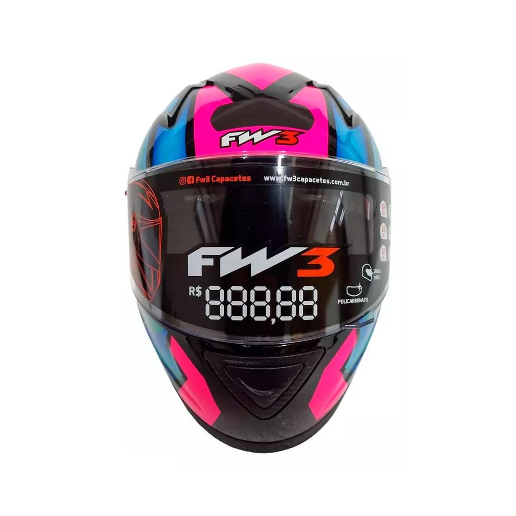 Capacete Moto Fechado Gtn Fox Viseira Cristal Rosa Inmetro Tamanho 60 - FW3