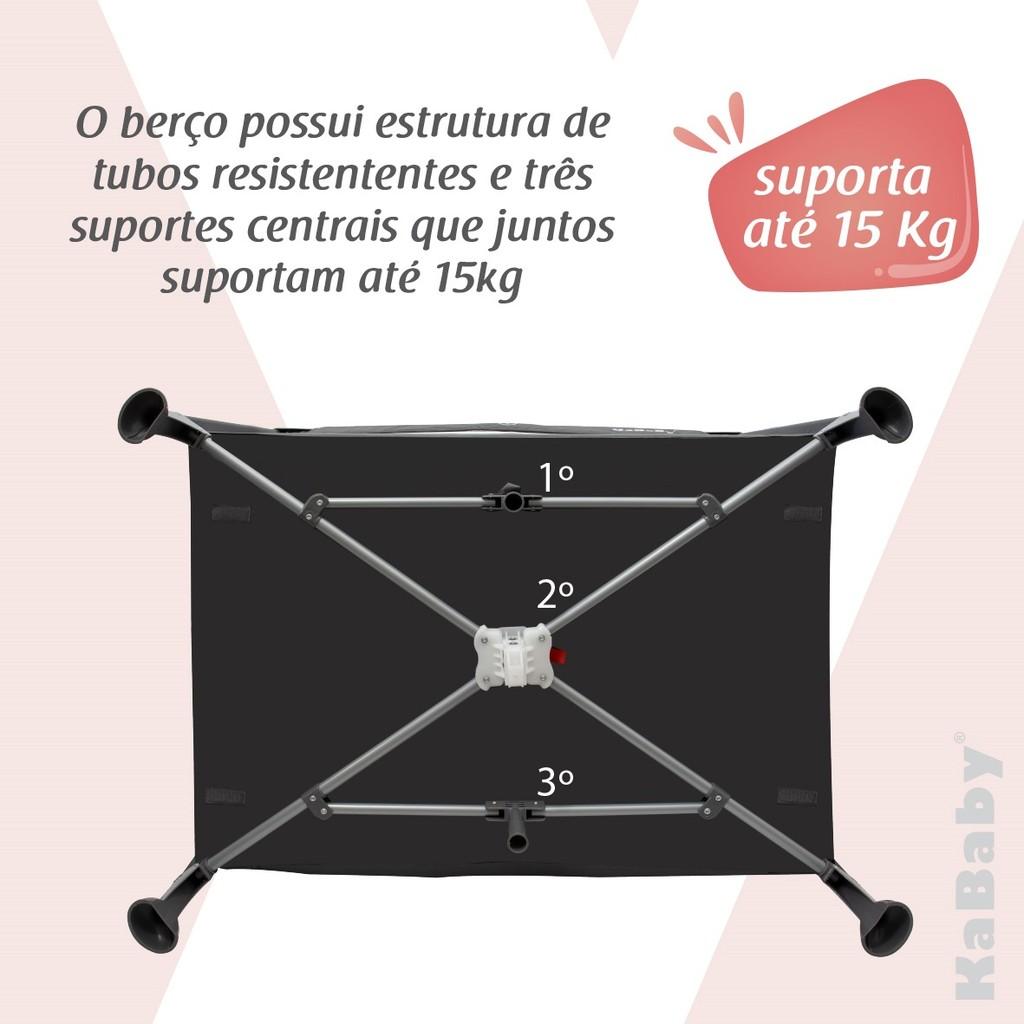 Berço Portátil Infantil Cercado Desmontável Com Mosquiteiro Adventure Cinza Kababy