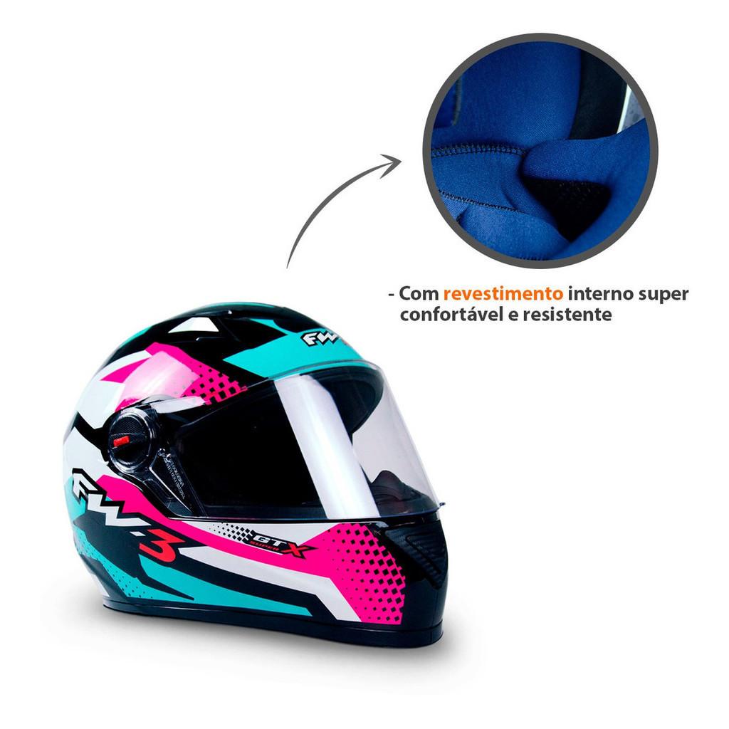 Capacete Moto Fechado Gtn Super Tiffany Viseira Cristal Branco/rosa Inmetro Tamanho 60 - FW3