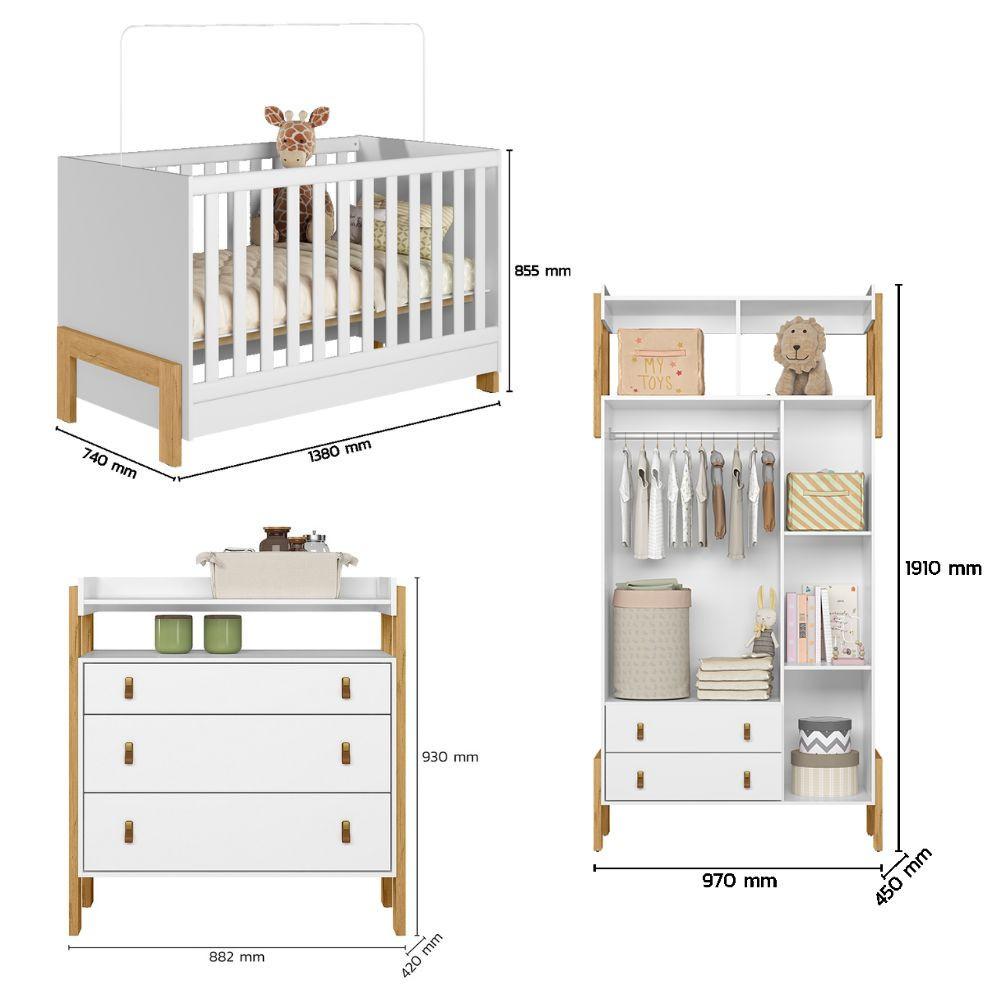 Quarto De Bebê Completo Berço Mini Cama Guarda Roupa E Cômoda Fantasia Qmovi