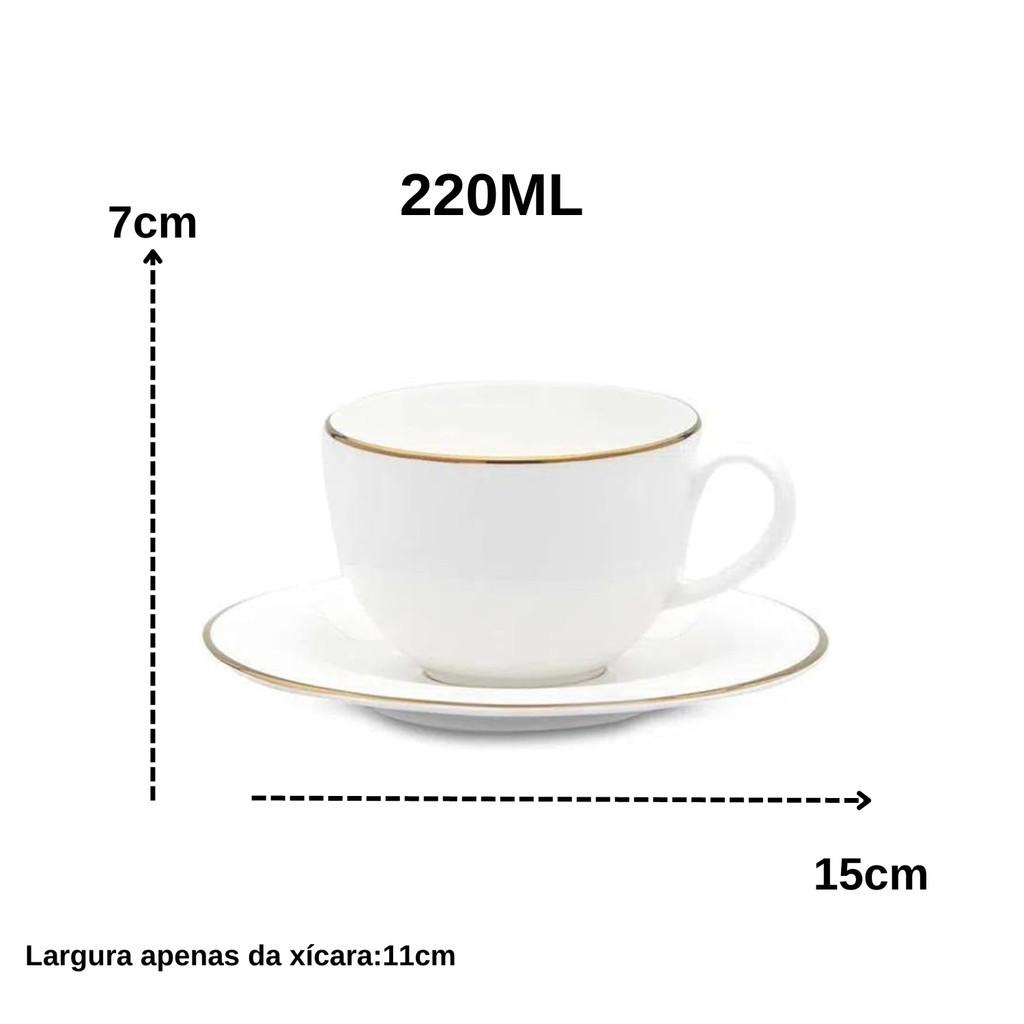Xicara De Chá Café Com Pires 220ml Porcelana Borda Dourada Luxo Legacy Gold