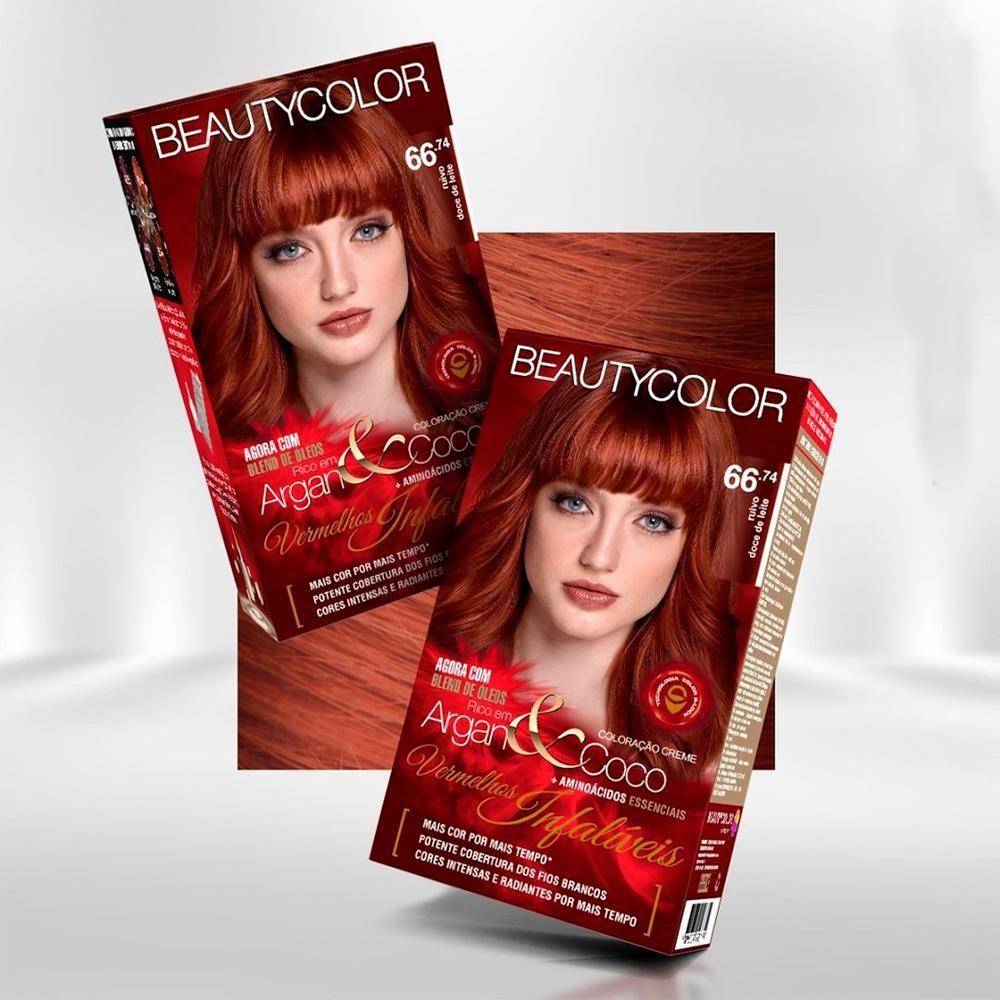 Kit Coloração Permanente Capilar Beauty Color Ruivo Doce De Leite 66.74 Blend De Óleos Aminoácidos