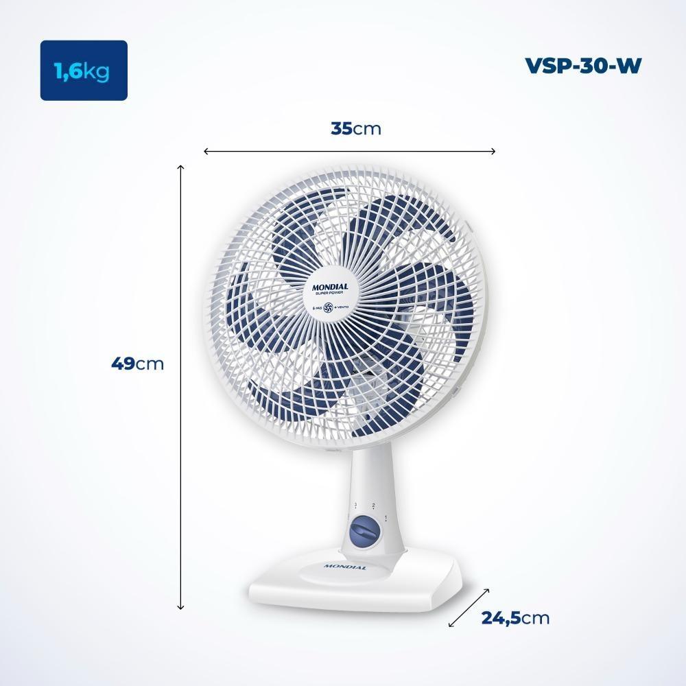 Ventilador De Mesa Mondial Super Power 6 Pás 30cm 127v Branco Azul Vsp-30-w