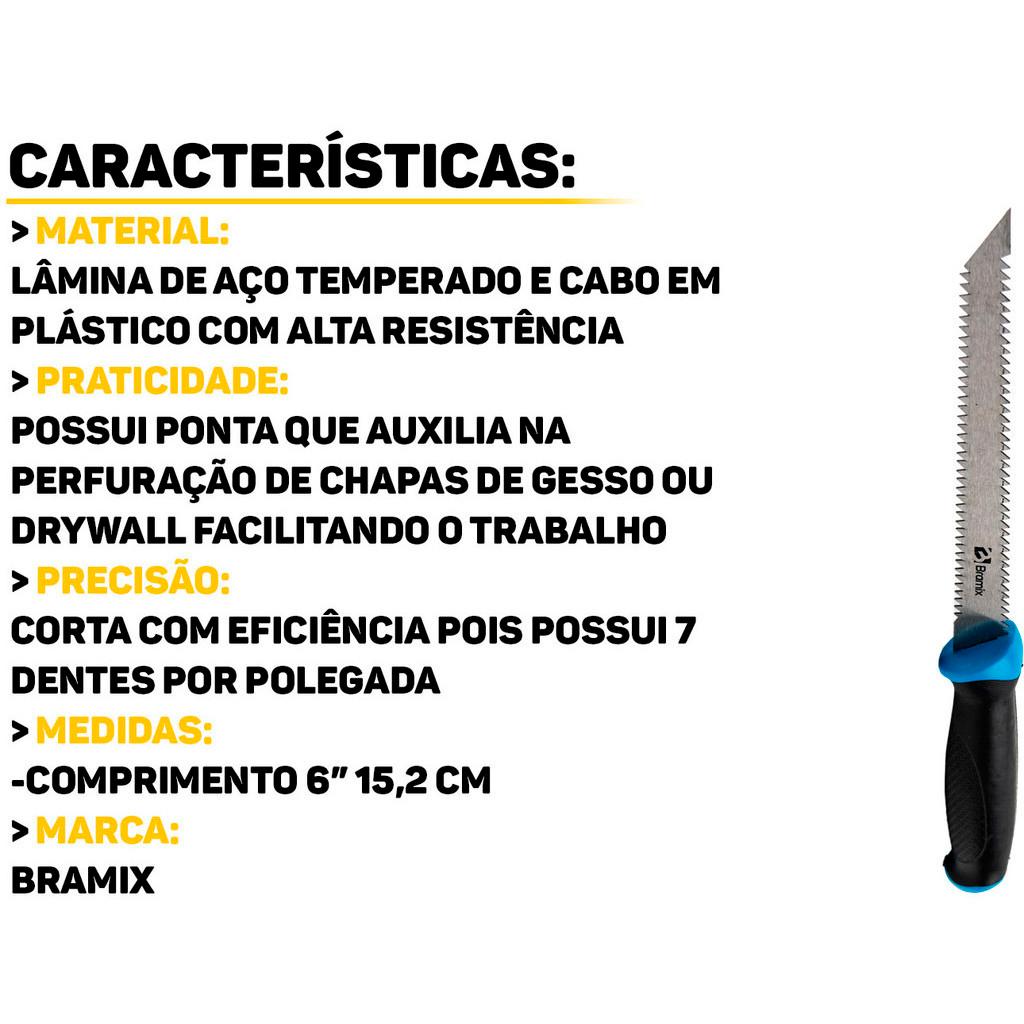Serrote Serra Para Drywall Dente Dos Dois Lados Lâmina Em Aço Cabo Plástico 6 Polegadas