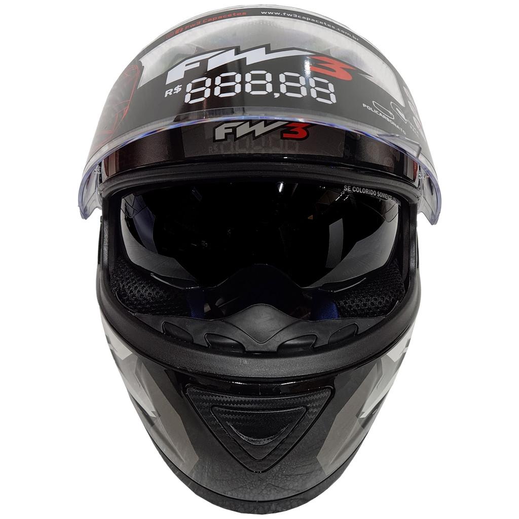 Capacete Moto Fw3 Gtx Fox Grafite Oculos Interno Top