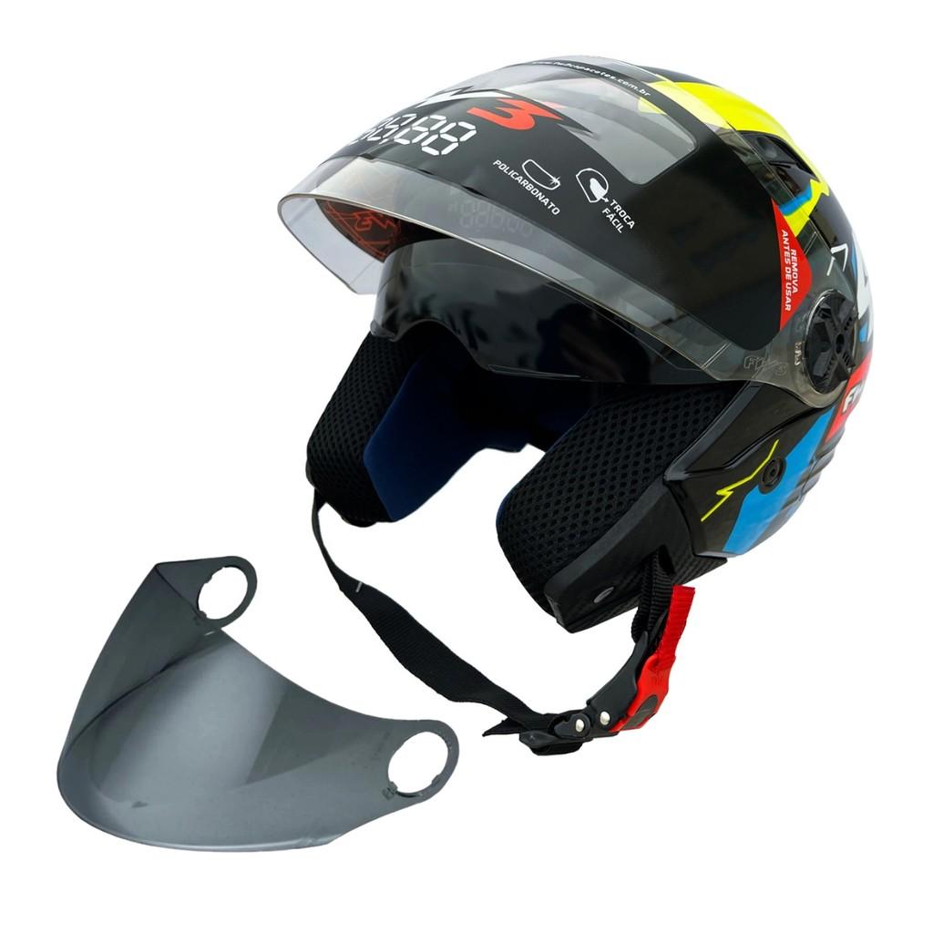 Capacete Fw3 X Open Up 43 C/Óculos Interno E Viseira Fumê