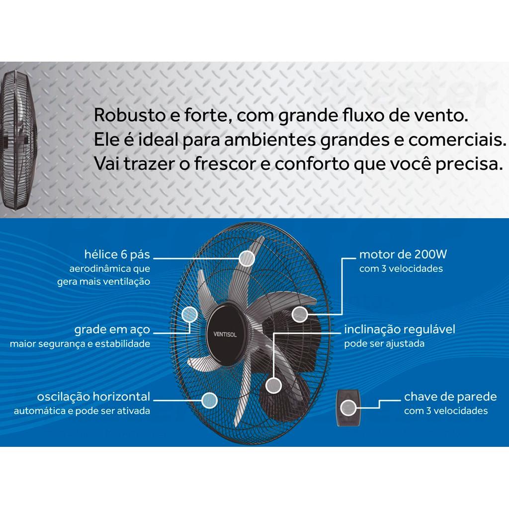 Ventilador De Parede Steel 50cm Para Lojas Indústria Escritório Academia Igreja 200w Ventisol Bivolt