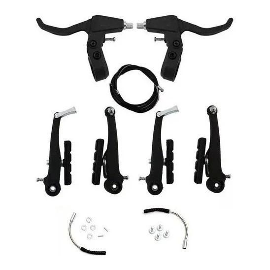 Kit Par De Freio V Brake De Aluminio Tipo Logan Com Manetes Preto Completo Para Bicicleta