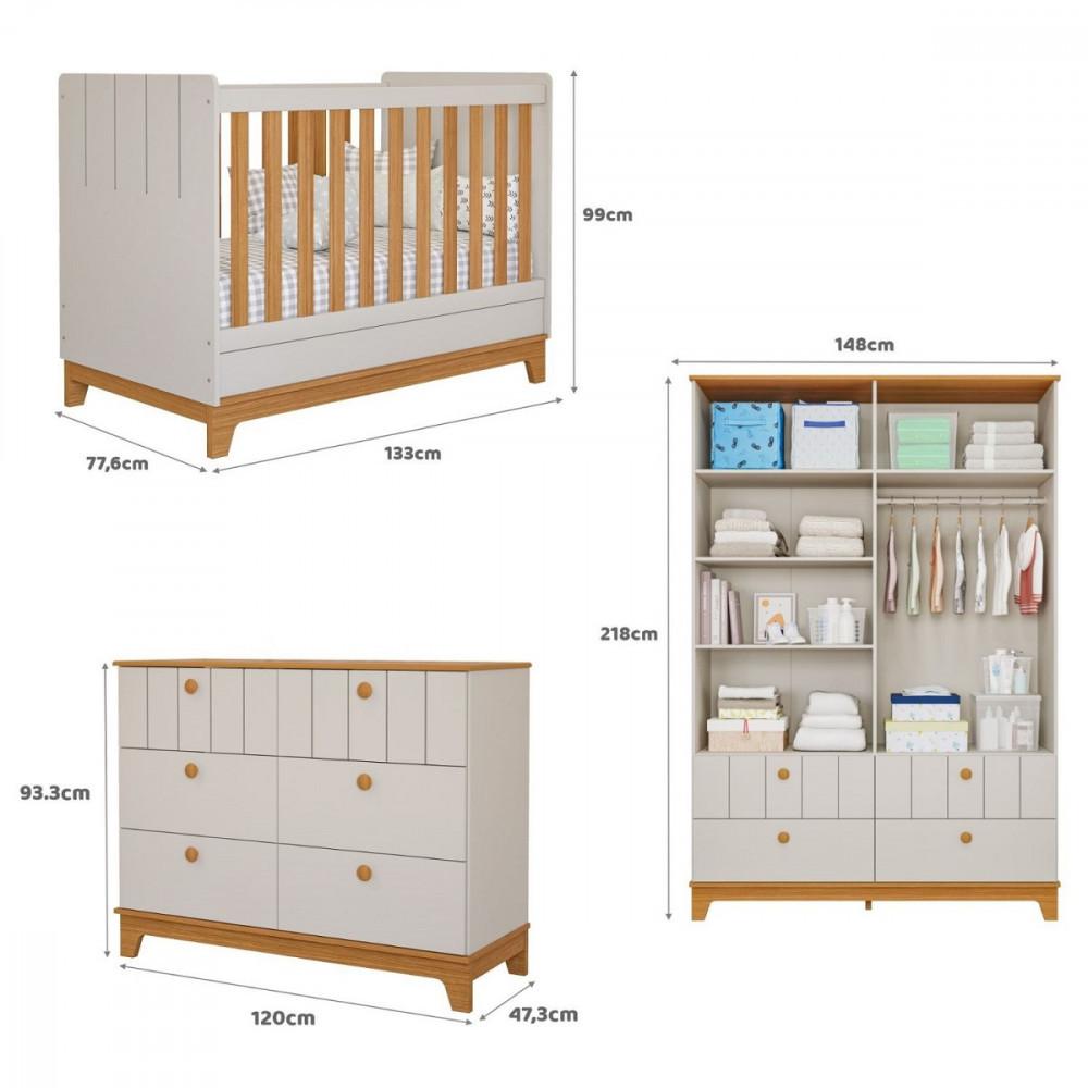 Quarto De Bebê Completo Guarda Roupa 4 Portas Cômoda E Berço Liza Permobili