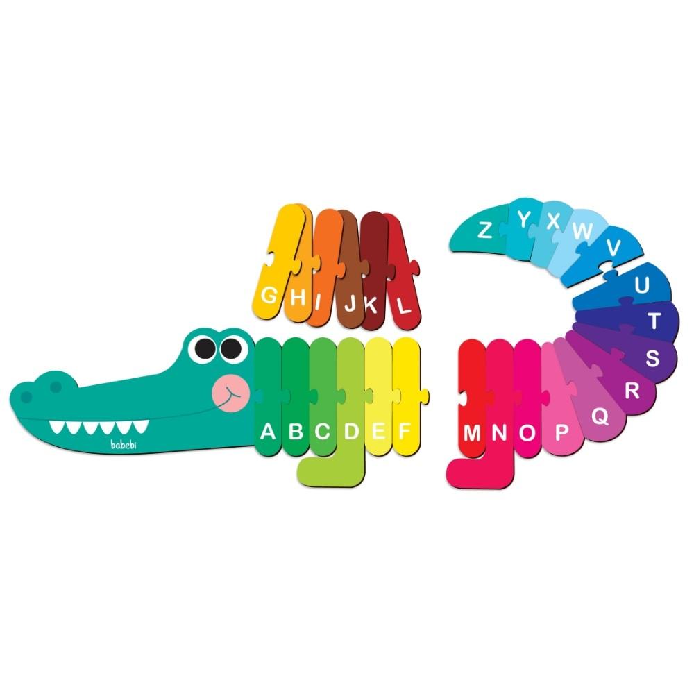 Quebra Cabeça Alfabeto Do Crocodilo Madeira Babebi Brinquedo Educativo Letras Infantil Jacaré Jogo