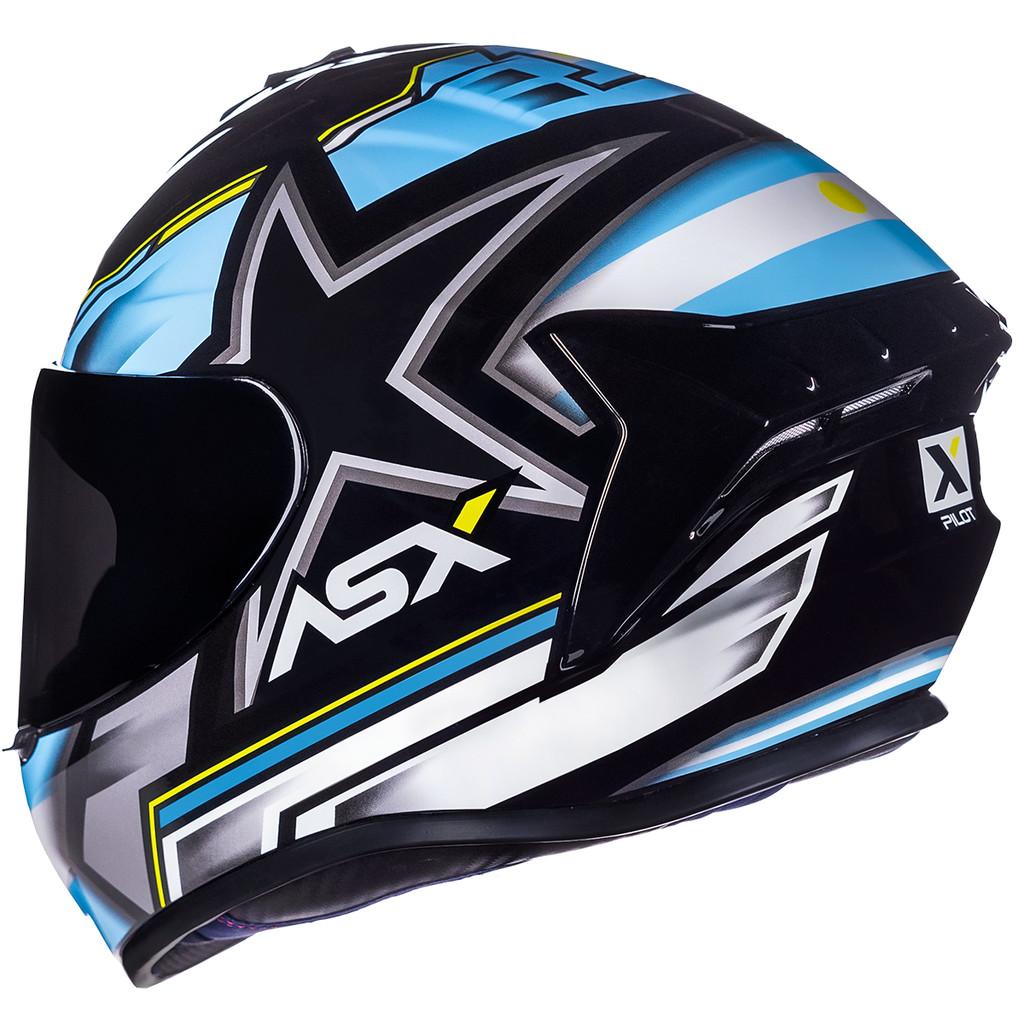 Capacete Asx Draken Pilot Brilho Preto/azul/amarelo Lançamento Tamanhos