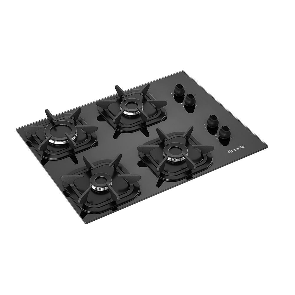 Cooktop Mueller 4 Bocas ULTRA Chama G5 Preto Vidro Temperado Ferro Fundido