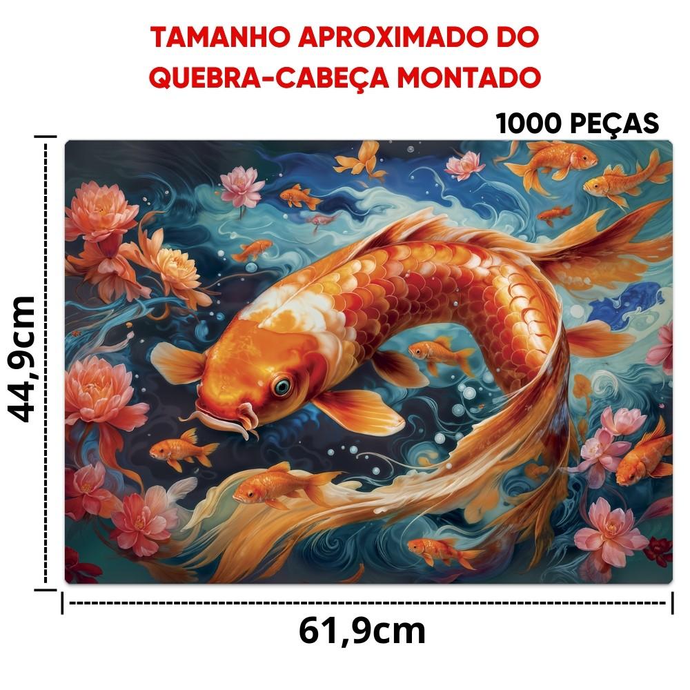 Quebra Cabeça A Dança Das Carpas 1000 Peças Toyster Puzzle Peixe Dourado Mar Flor Koi Aquático Azul