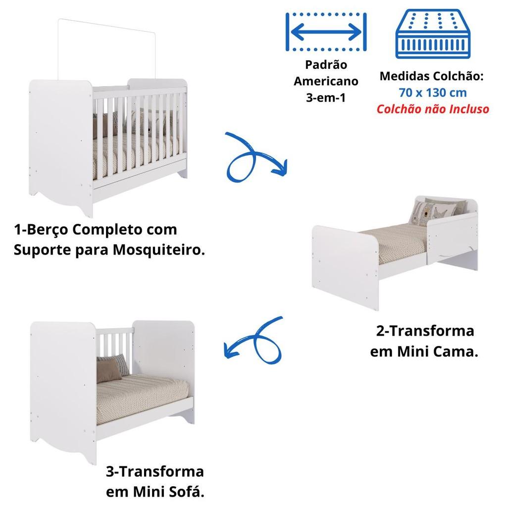Quarto De Bebê Completo Berço Americano Ben 3 Em 1 Guarda Roupa 4 Portas 3 Gavetas Uli 100 Mdf
