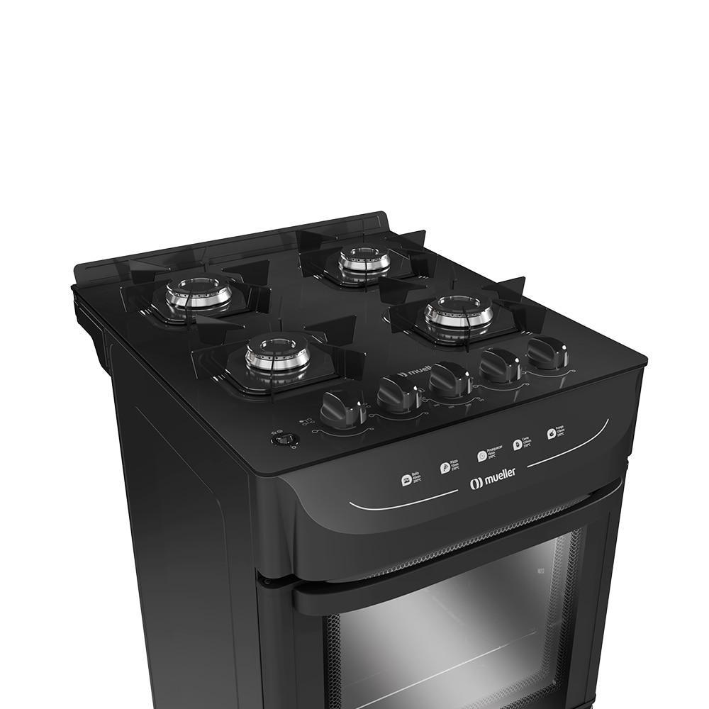 Fogão Mueller Mfv4bb Preto 4 Bocas Mesa Vidro Acendimento Automático Praticidade E Design