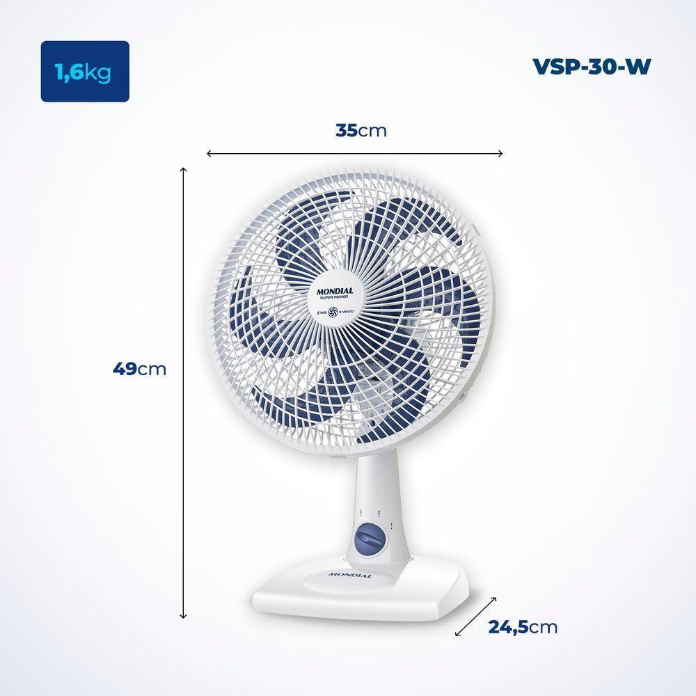 Ventilador De Mesa Mondial - 06 Pás - Vsp-30-w Vent 30cm Vsp-30-w 127v/60hz Super Power