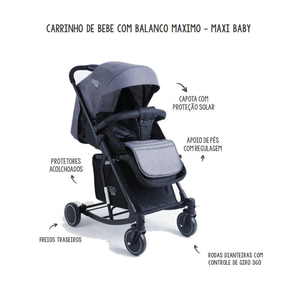 Carrinho Bebe Passeio Vira Balanco E Berço Reclinável 0 A 15kg Maximo Preto Maxi Baby