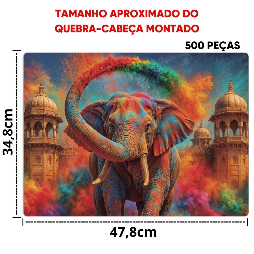 Quebra Cabeça Elefante 500 Peças Toyster Puzzle Colorido Monumento Tromba Força Animal Quadro Ia