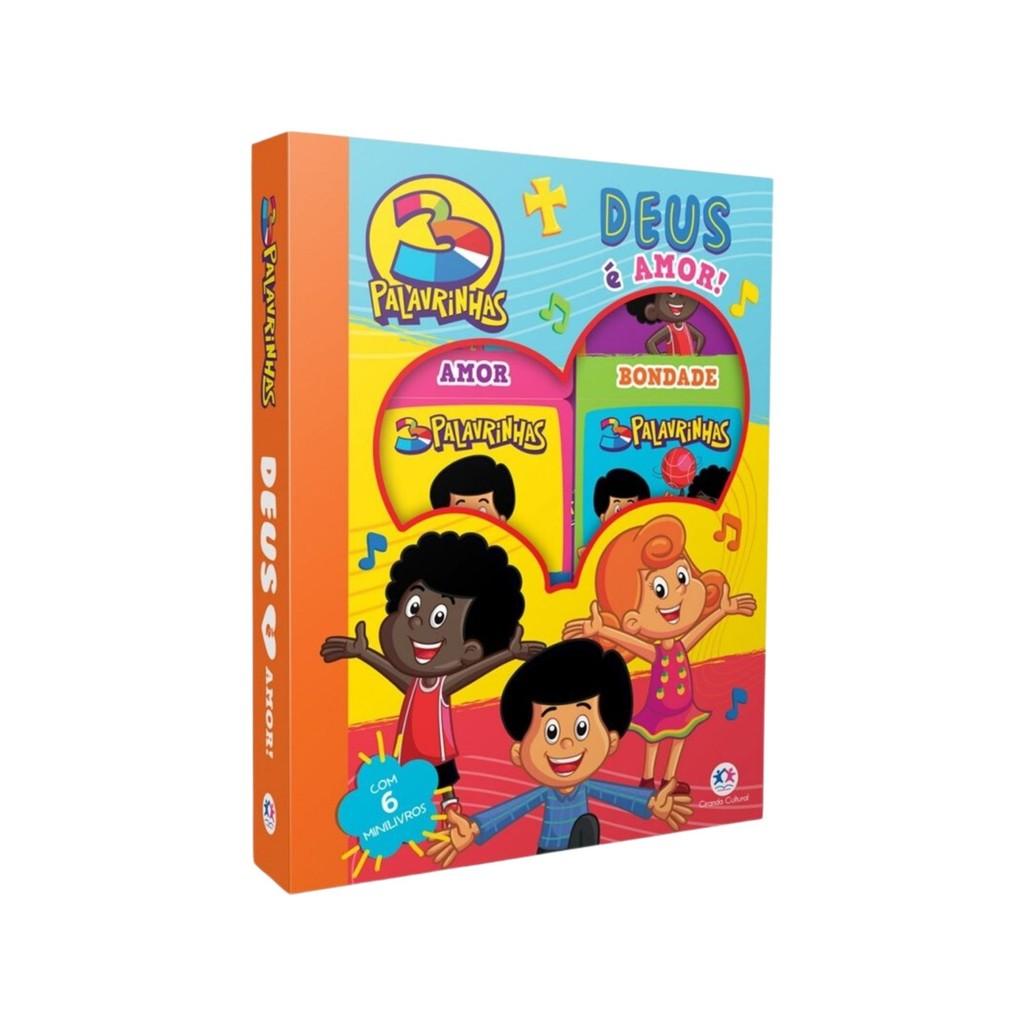 Kit 2 Livros Infantis Bíblia Para Crianças 3 Palavrinhas + Box Com 6 Minilivros 3 Palavrinhas Deus É Amor