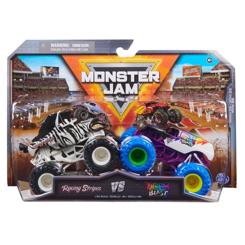 2 Carrinhos Racing Stripes Vs Rainbow Blast 1 64-monster Jam