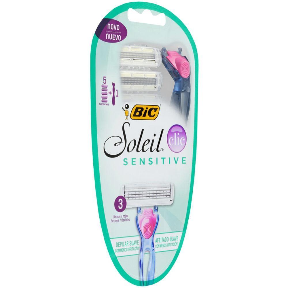 Aparelho+lamina Bic Soleil Clic C/1 Aparelho + 5 Cartuchos Sensitive