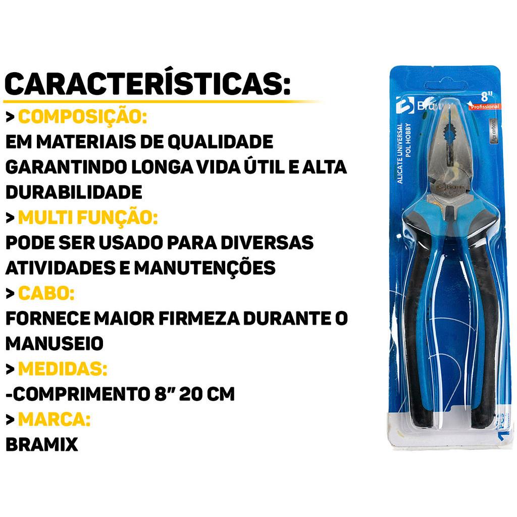 Alicate Universal Hobby Aço Carbono Polido 8 Polegadas Profissional Cabo Emborrachado