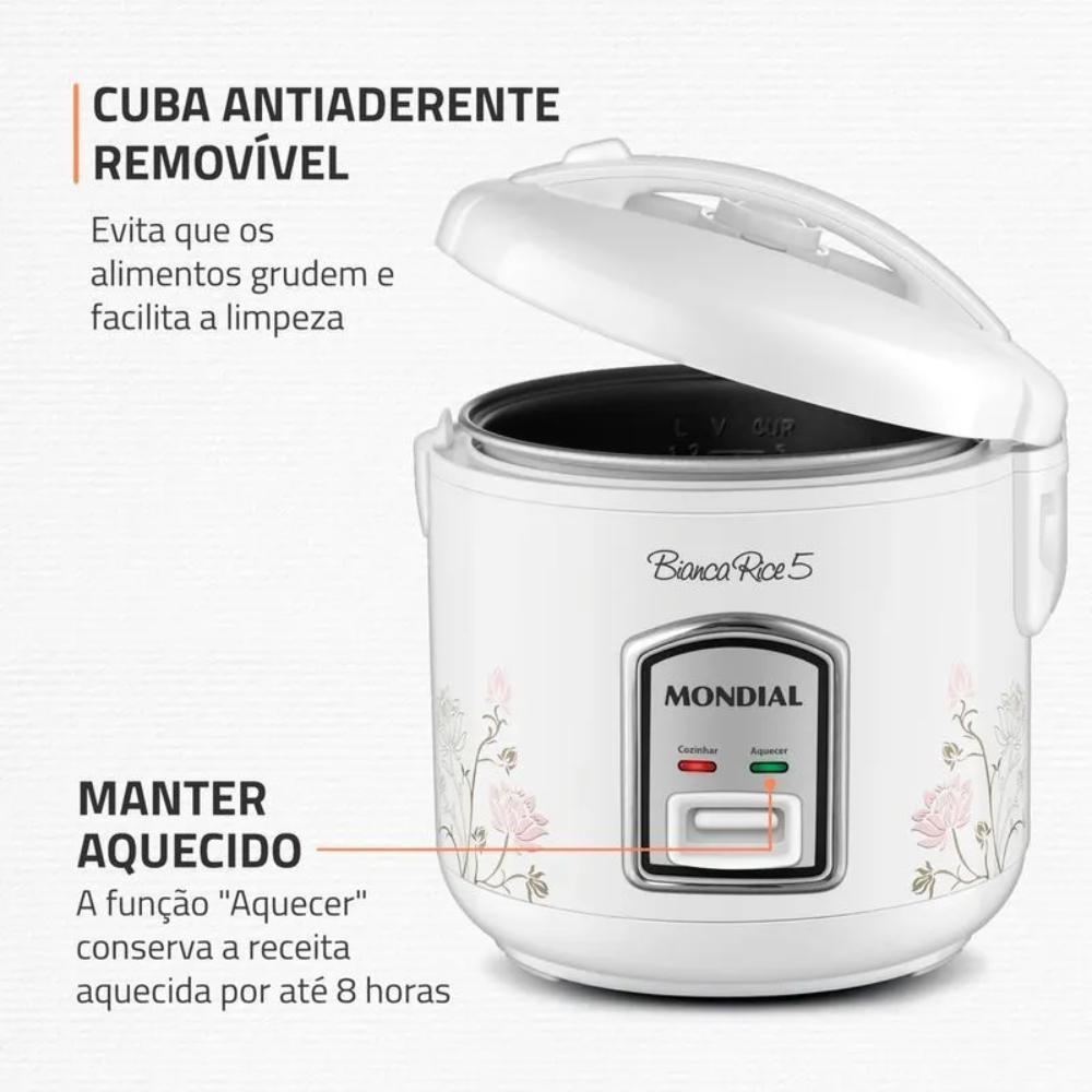 Panela Elétrica De Arroz Mondial Bianca Rice 5 400W Branco 127V - Npe-05-5x