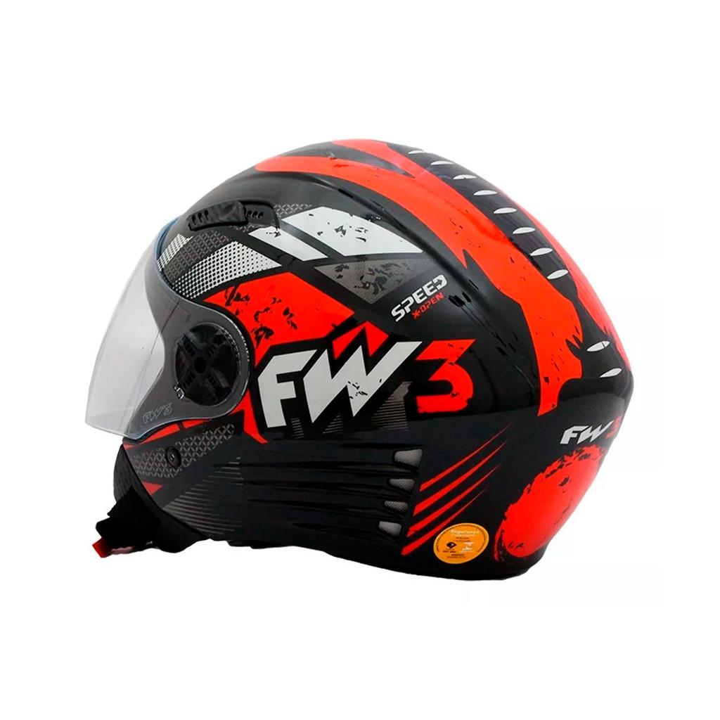Capacete Moto Aberto X Open Speed Preto Com Vermelho Viseira Cristal Inmetro Tamanho 60 - FW3