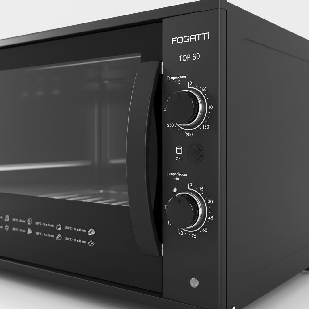 Forno Elétrico De Bancada Fogatti Top 60 Litros Função Grill Preto 220V