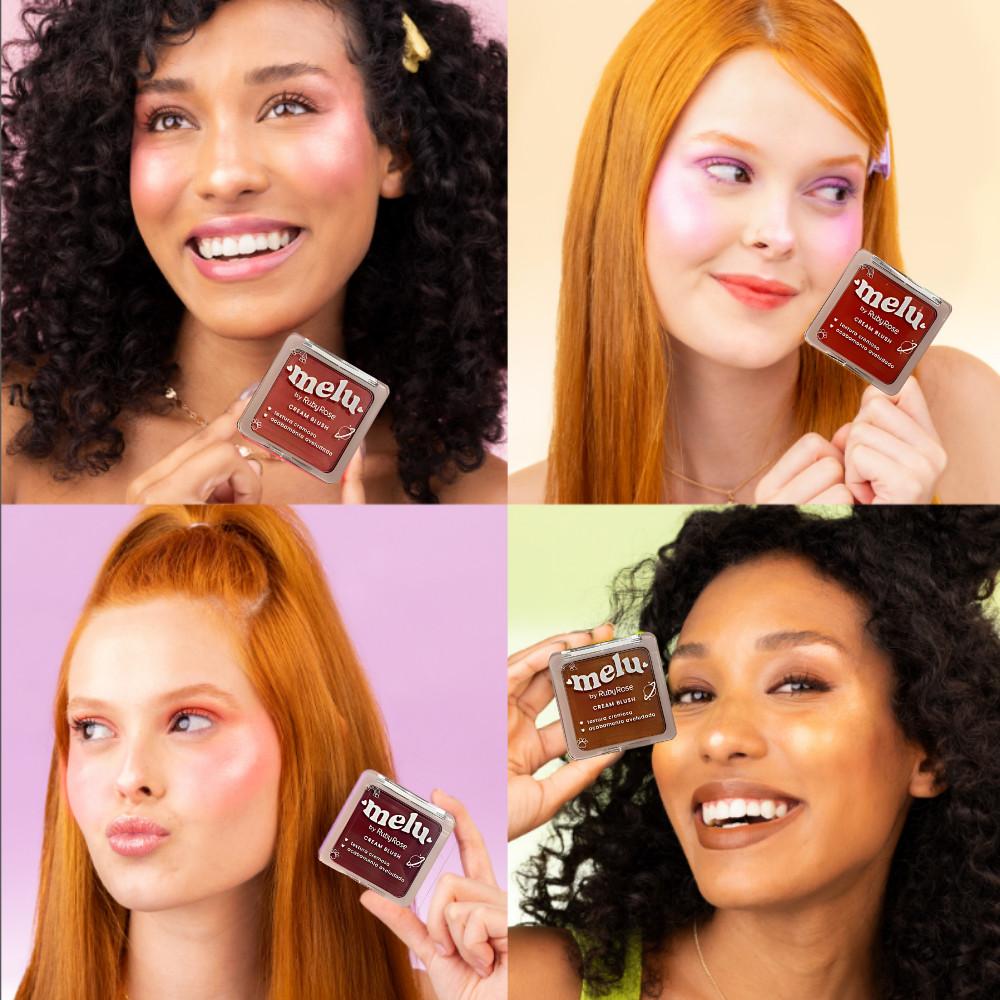 Cream Blush Cremoso Aveludado Melu Ruby Rose Macio Brilho Alta Pigmentação Acabamento Suave