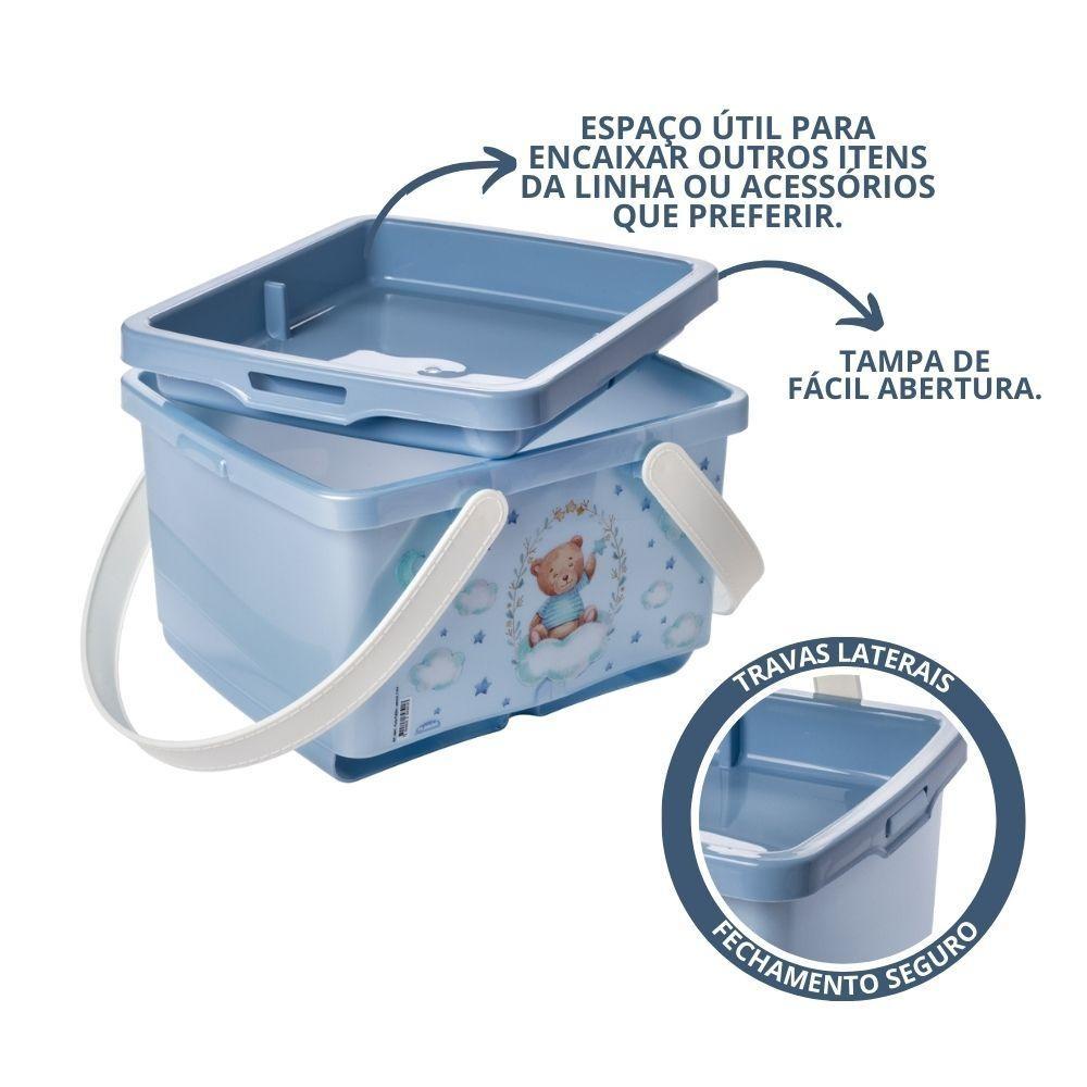 Kit Trocador Ursa Azul 3 Peças Enxoval Porta Lenço Umedecido Fralda Maleta Farmacinha Bebê Plasútil