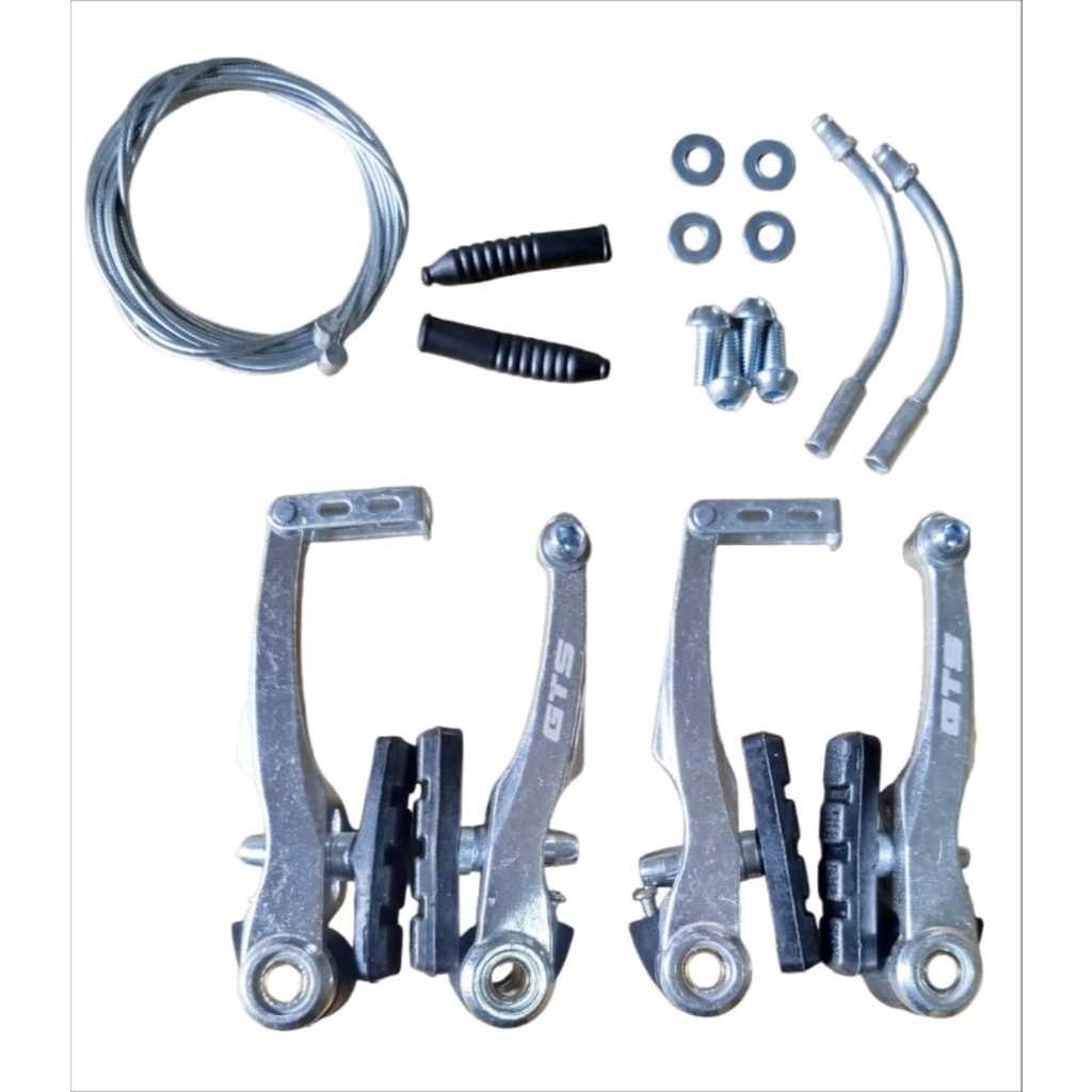 Kit De Freio Bicicleta V-brake Orbital Aluminio C/Maçaneta Gts Cromado Ou Preto Completo