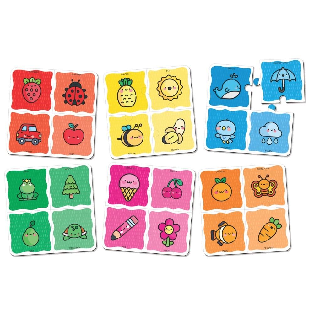 Kit 6 Quebra Cabeças Conhecendo As Cores Babebi Fruta Animais Lógico Madeira Infantil Jogo Educativo