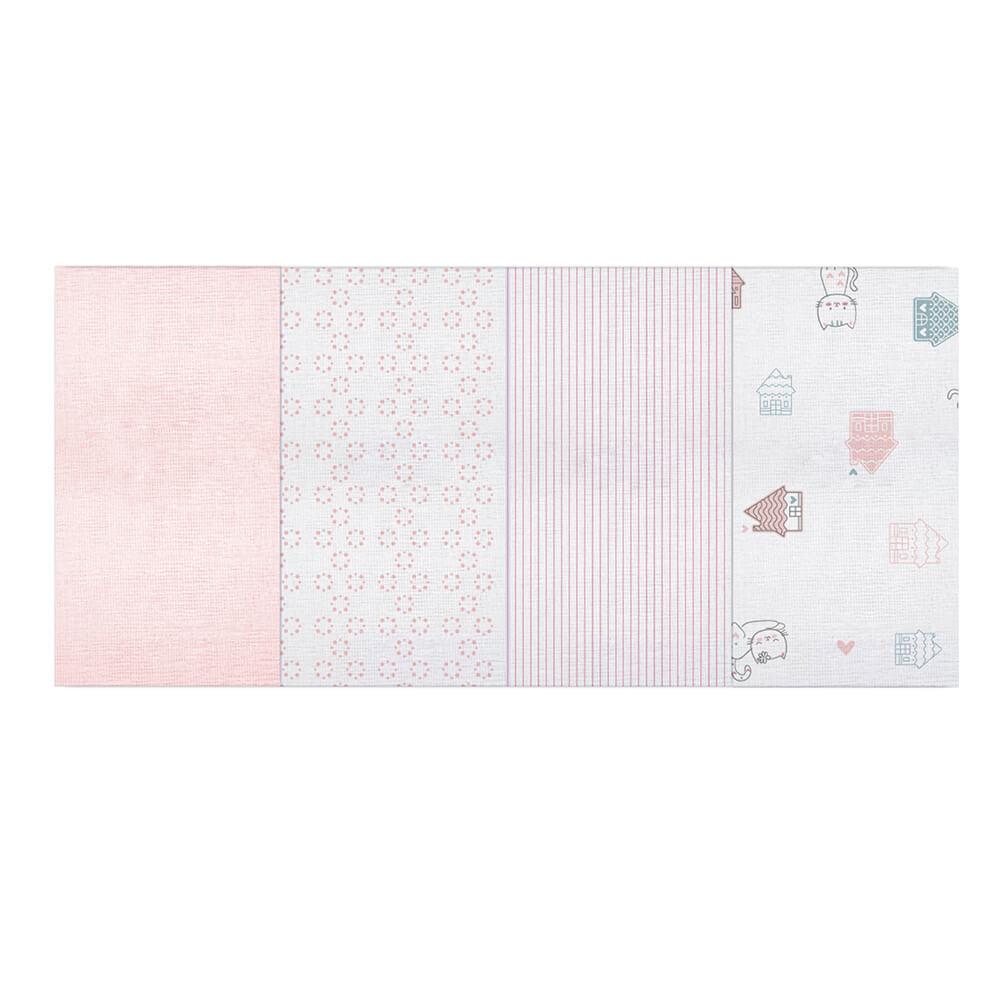 Kit Pano De Boca Bebê Papi Karinho Rosa - 04 Peças