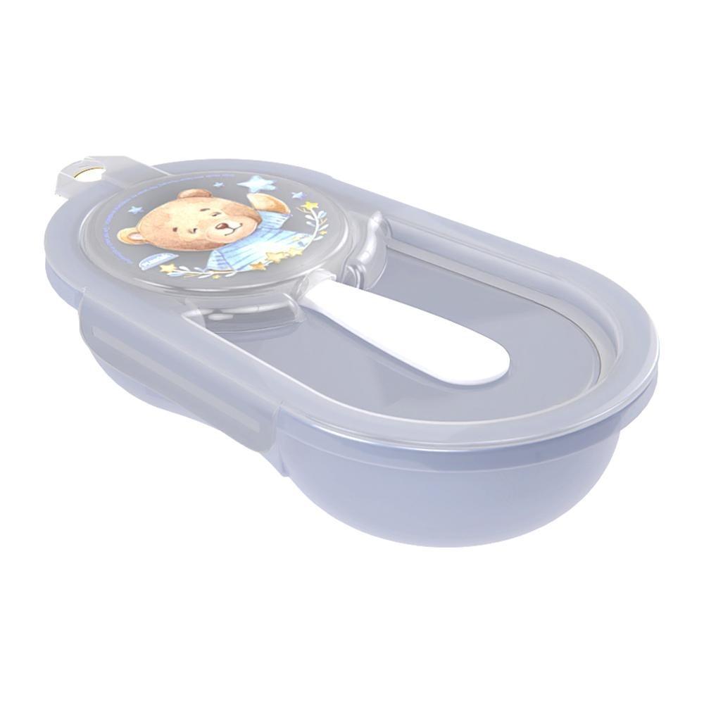 Pote Porta Papinha Urso Azul Hermético Colher Passeio Transporte Bebê Plasútil