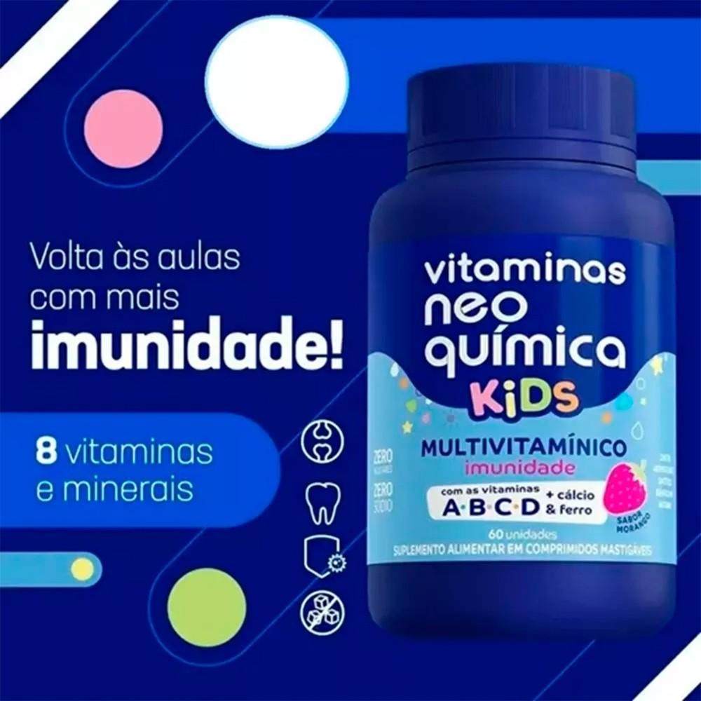 Kit 2 Und Vitaminas Neo Química Kids Morango Mastigável C/60cpr