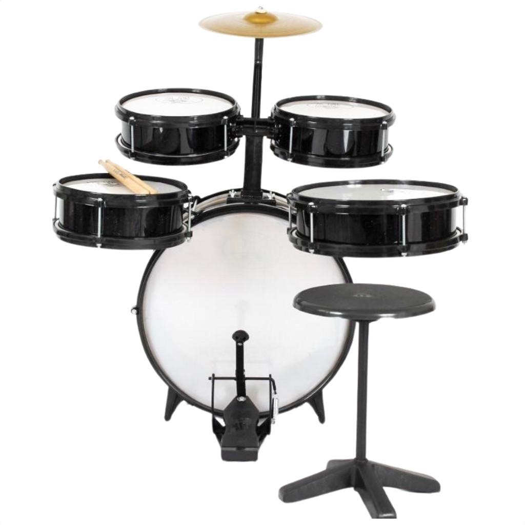 Bateria Acústica Infantil Preta Rock Baby Profissional Mdf 72 Cm