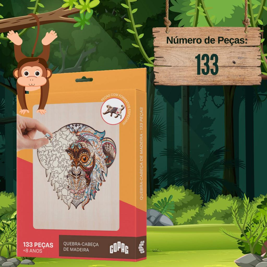 Jogo Quebra-cabeça De Madeira Estampa Macaco Com 133 Peças Copag