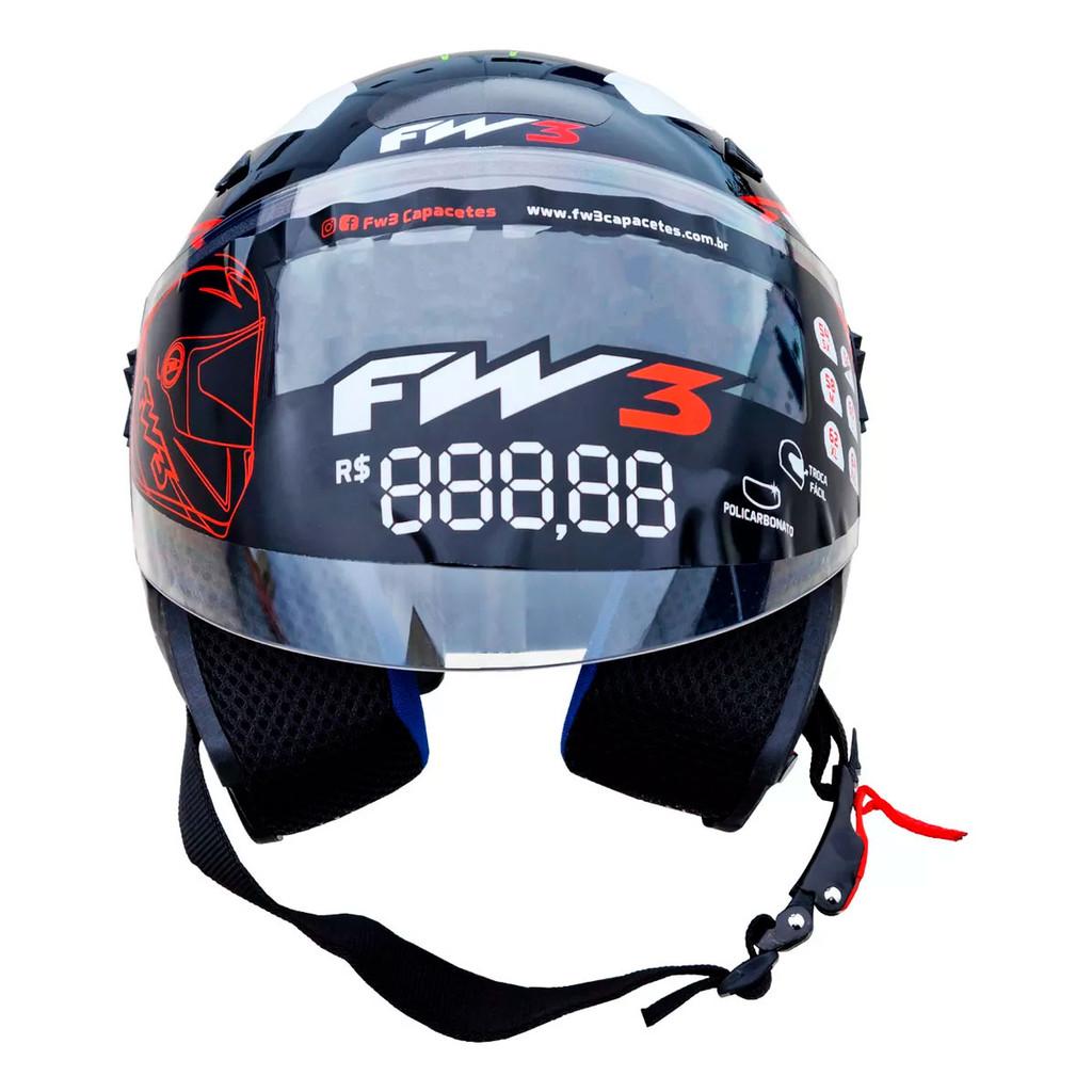 Capacete Moto Aberto Fw3 X Open Up 43 Tam56 Viseira Cristal Óculos Interno Fumê Abs Vermelho E Verde
