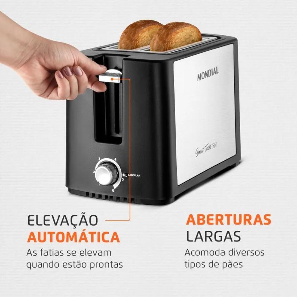 Torradeira Elétrica Mondial Smart Toast Com Desligamento Automático 800W Preto/inox 127V - T-13