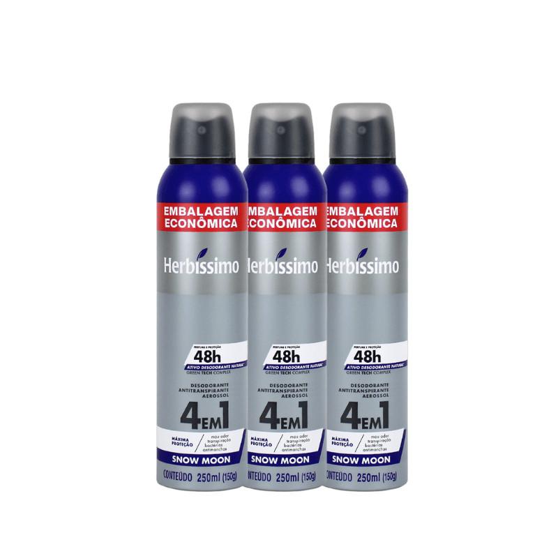 Kit Desodorante Antitranspirante Aerossol Herbíssimo Snow Moon 250ml Embalagem Econômica (3 Unidades)