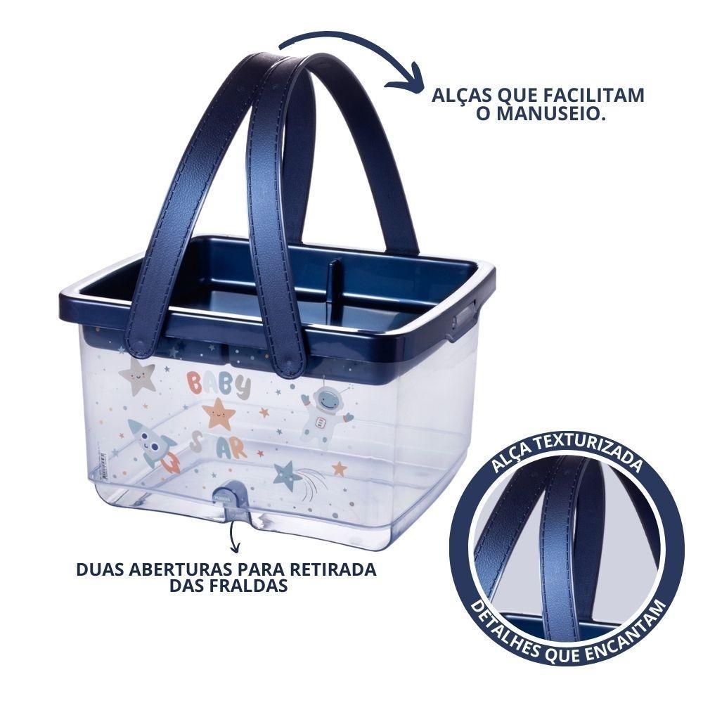 Caixa Porta Fraldas Enxoval Trocador Astronauta Plasútil
