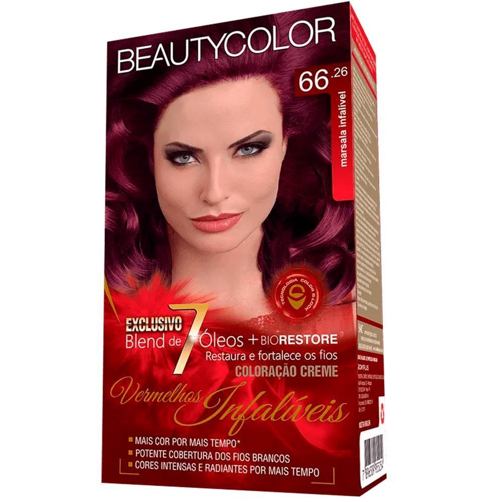 Kit Coloração Permanente Capilar Beauty Color Marsala Infalível 66.26 Blend De Óleos Aminoácidos