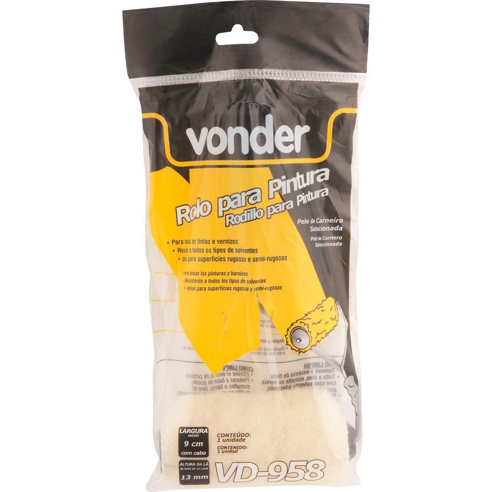 Rolo Para Pintura Lã De Carneiro 09cm Com Suporte Vd958 Vonder