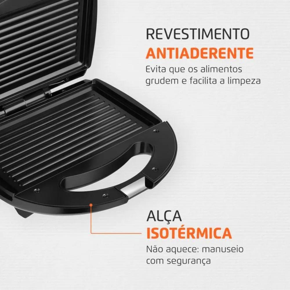 Sanduicheira Mondial Fast Grill E Sandwich Com Revestimento Antiaderente 750W Preto 220V - S-12