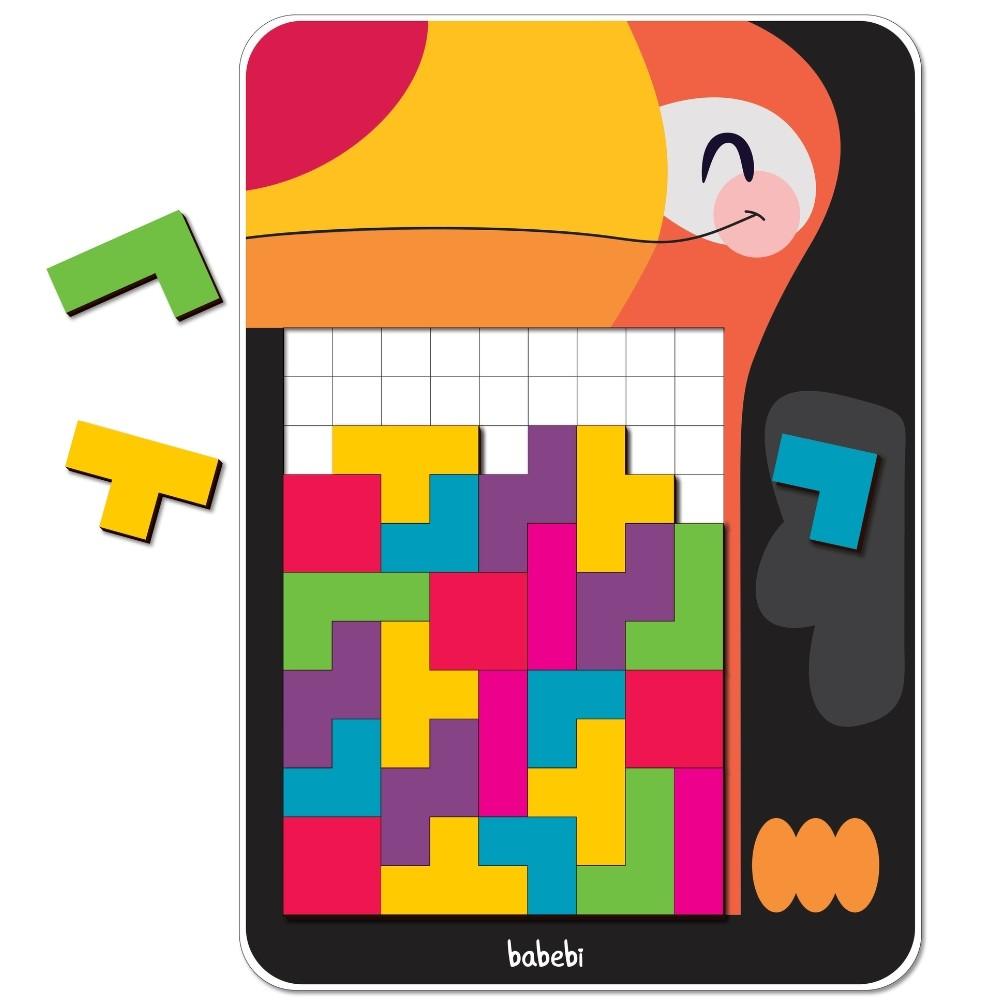 Jogo Tetris Do Tucano Madeira Babebi 40 Peças Mdf Mesa Colorida Dado Montar Tabuleiro Encaixar