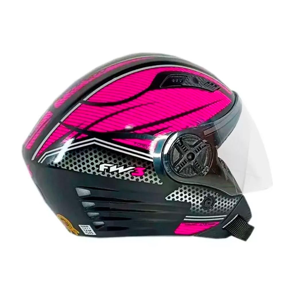 Capacete Feminino Moto Aberto X Open Preto/rosa Viseira Cristal Inmetro Tamanho 60 - FW3