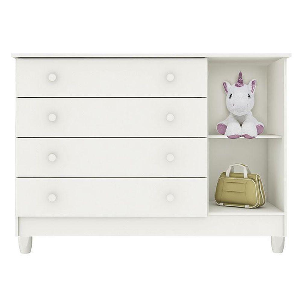 Berço Americano Mirelle E Cômoda Infantil Gran Selena Branco Brilho Com Colchão Ortobom - Carolina